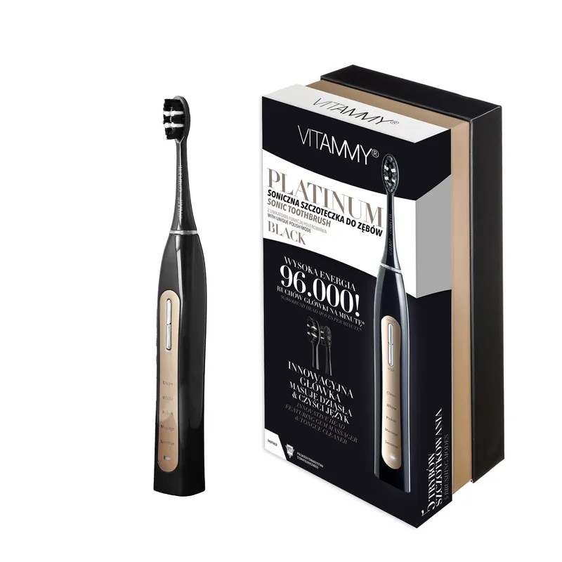 VITAMMY PLATINUM BLACK Szczoteczka Soniczna Do Zębów, 5 Trybów, 96 000 Ruchów/Min