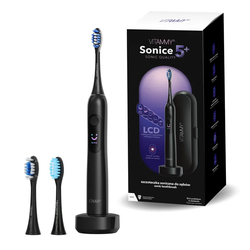 VITAMMY SONICE 5+ BLACK Szczoteczka Soniczna Do Zębów, 5 Trybów, Wyświetlacz, Timer