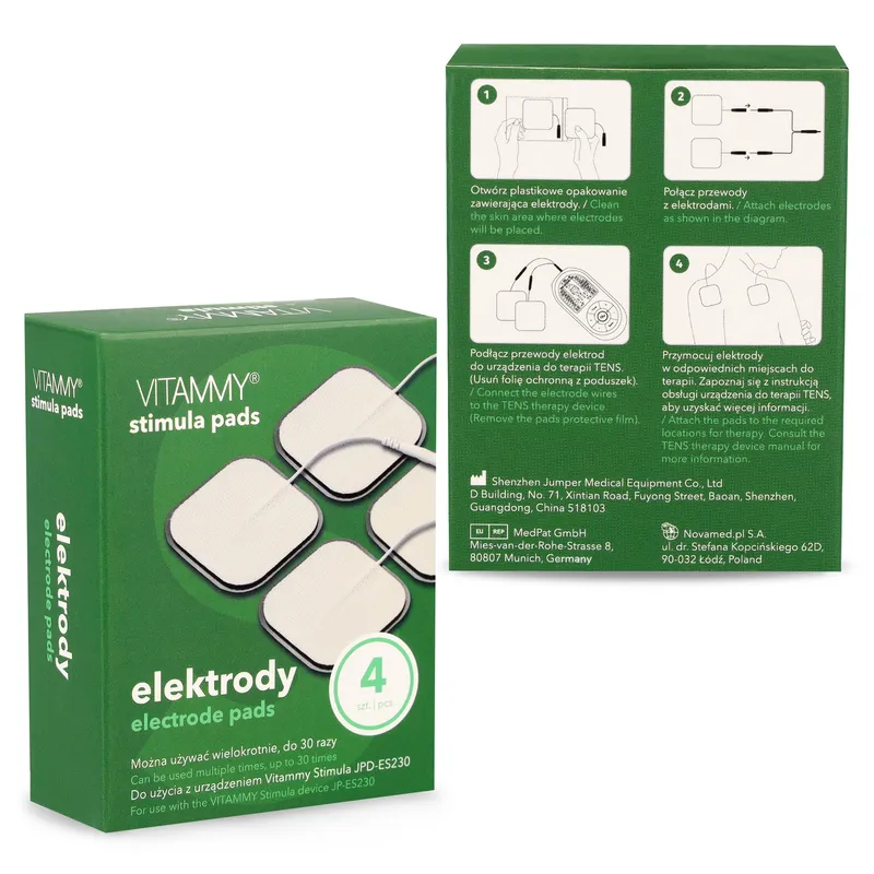 VITAMMY STIMULA PADS Elektrody Żelowe Do Elektrostymulatora 4 szt, Wielorazowe 5x5cm