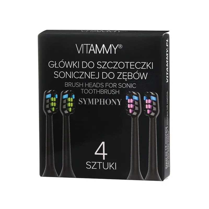 VITAMMY SYMPHONY/VIVO KOŃCÓWKI 4 szt. BLACK Do Szczoteczki Sonicznej, Miękkie I Trwałe