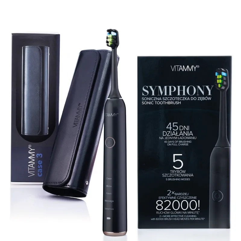 VITAMMY SYMPHONY / BLACK + ETUI CASE 3 BLACK Zestaw - Szczoteczka Soniczna I Etui