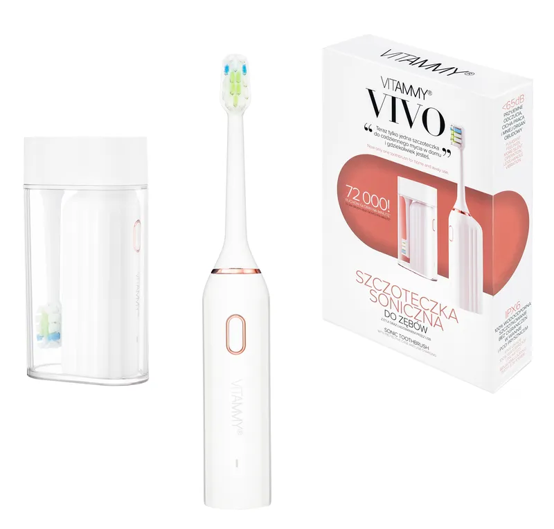 VITAMMY VIVO WHITE Szczoteczka Soniczna Do Zębów, 72K Ruchów, Ładowanie USB-C, Etui