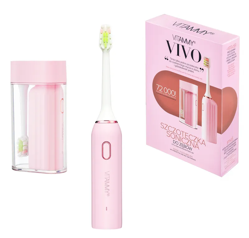 VITAMMY VIVO PINK Szczoteczka Soniczna Z Etui, Kompaktowa, USB-C