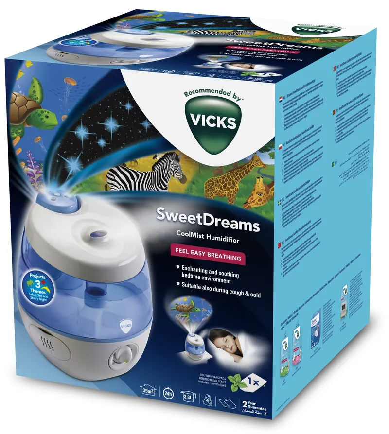 VICKS SWEETDREAMS COOL MIST VUL575 Ultradźwiękowy Nawilżacz Powietrza Z Projektorem