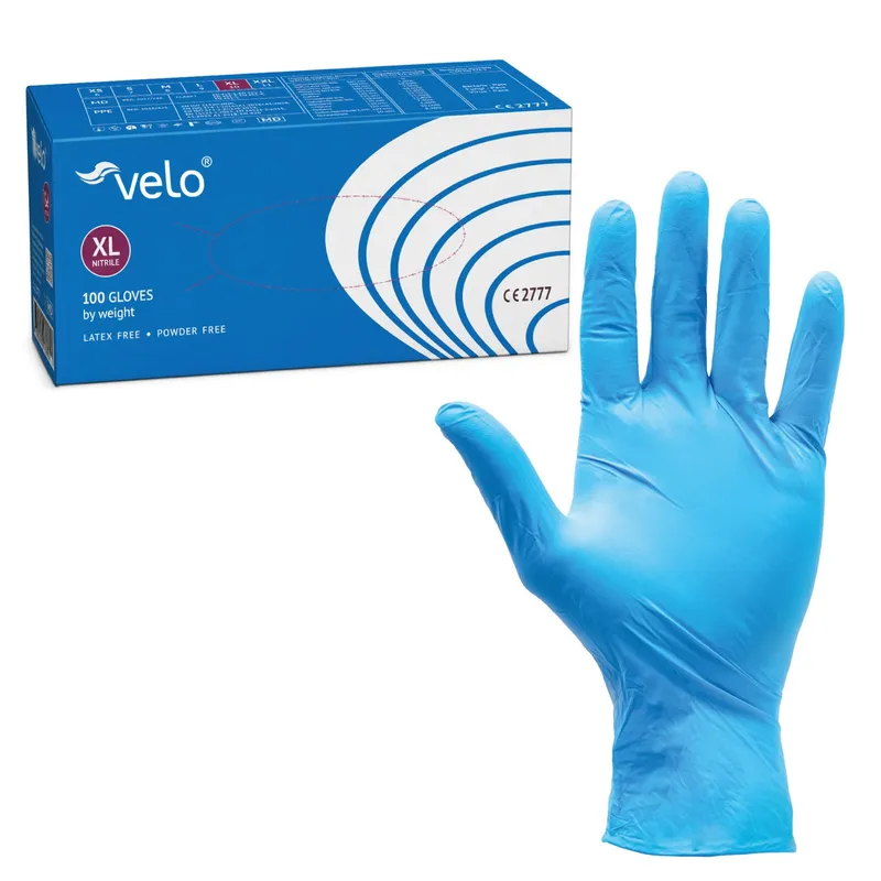 VELO NITRILE BLUE XL Rękawice Nitrylowe Zabiegowe Bezpudrowe, Niebieskie, 100 szt