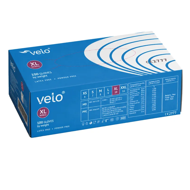 VELO NITRILE BLUE XL Rękawice Nitrylowe Zabiegowe Bezpudrowe, Niebieskie, 100 szt
