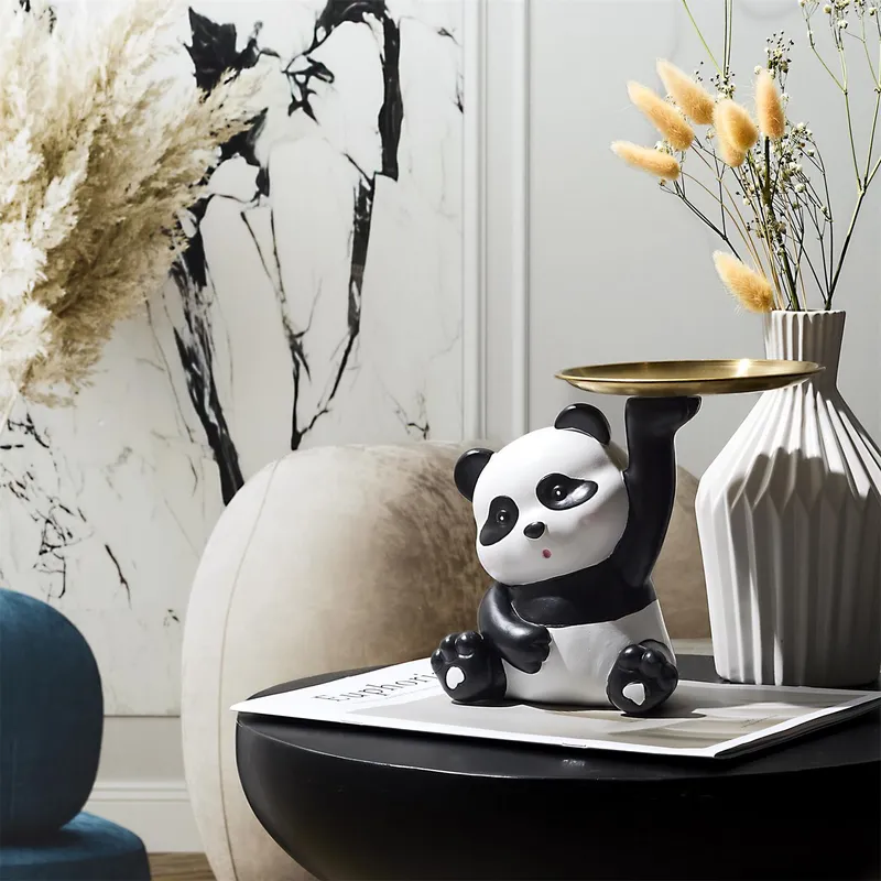Figurka Dekoracyjna Organizer Panda MEBLIVA Ze Złotą Tacą - Złoty