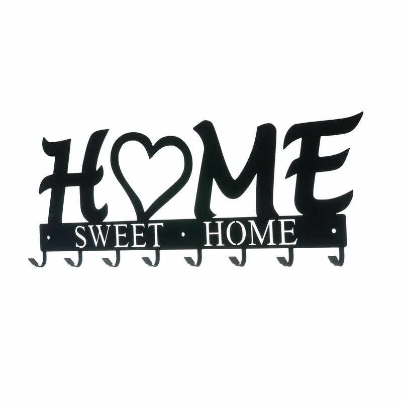 Wieszak Ścienny MEBLIVA Home Sweet Home Metal 8 Uchwytów - Czarny
