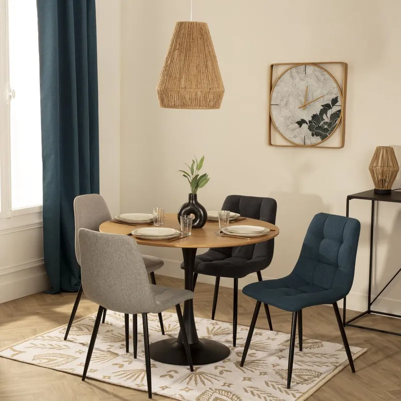 Stół MEBLIVA Skinny Okrągły 80 cm, Dąb/Czarny - Skandynawski