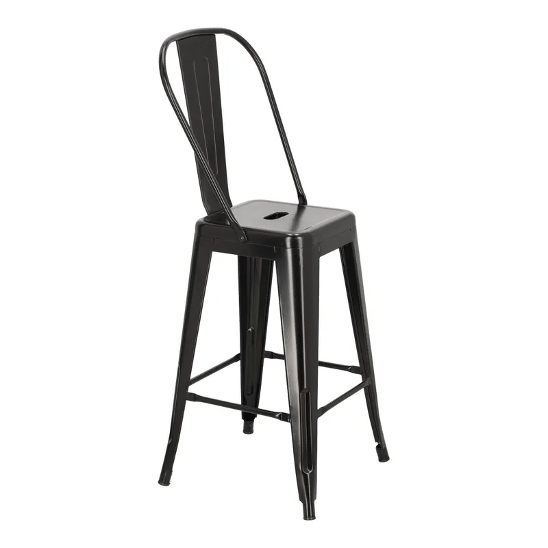 Hoker Barowy MEBLIVA Paris Back 66cm, Metal Industrialny - Czarny