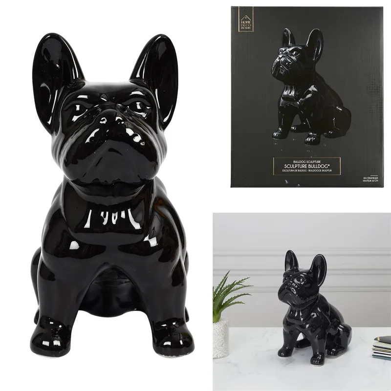 Figurka Buldoga MEBLIVA Ceramika Dekoracyjna 30 cm - Czarna
