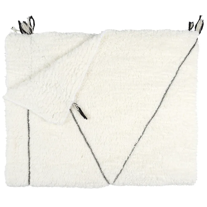Pled Sherpa MEBLIVA 130x160 cm, Gruby Koc Boho - Biały