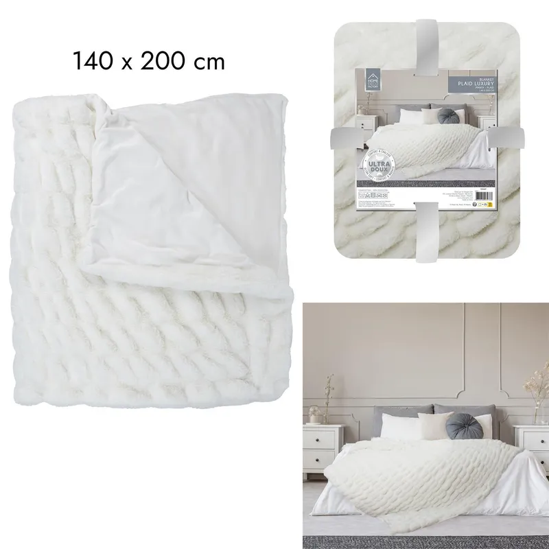 Koc MEBLIVA Furry Luxury Futrzany 140x200 cm - Biały