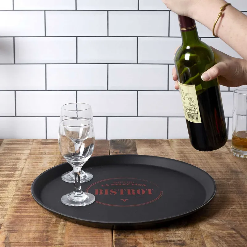 Taca MEBLIVA Bistrot Antypoślizgowa, Retro, Okrągła 35,5 cm - Czarny