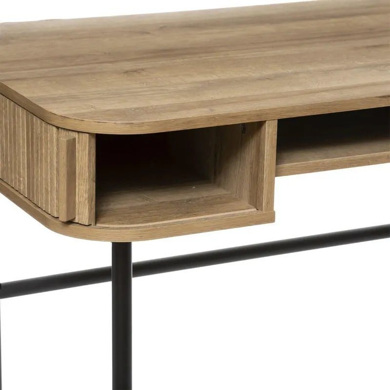 Biurko MEBLIVA Colva Metalowe Boho Naturalne - Czarne Nogi
