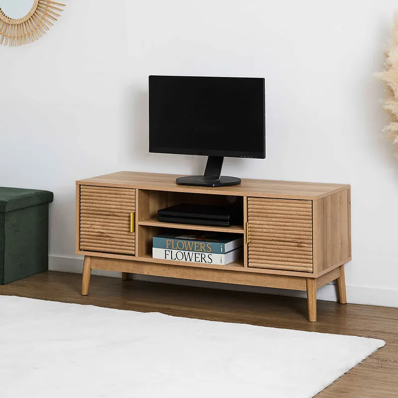 Szafka RTV MEBLIVA Tiphaine 110 cm, MDF, Japandi - Naturalna