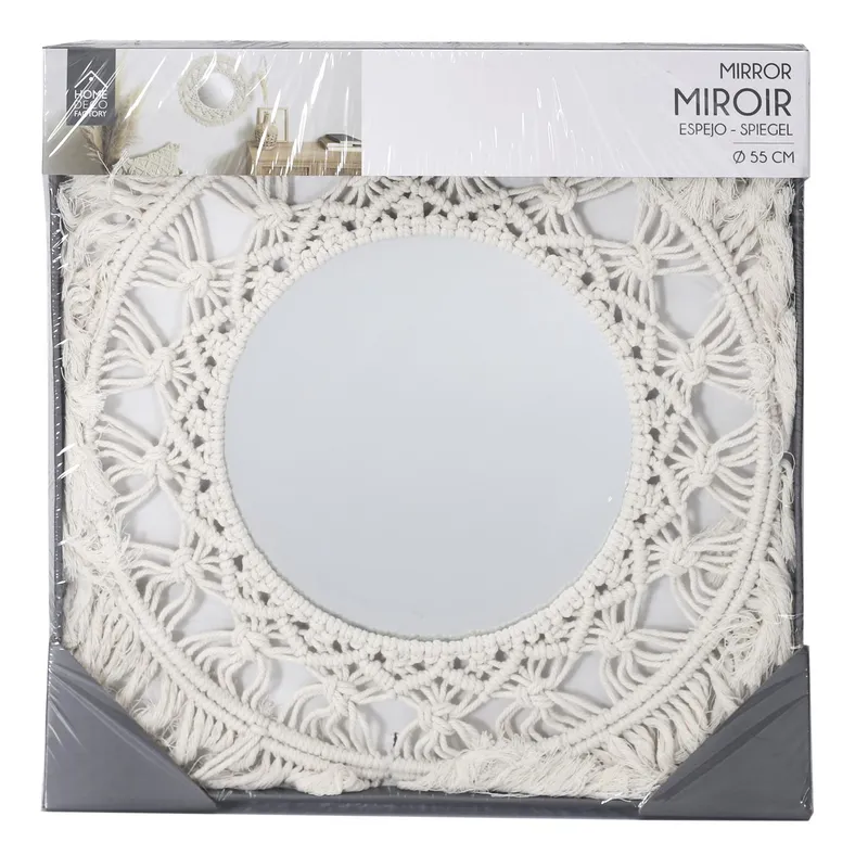 Lustro MEBLIVA Macrama Okrągłe 55cm, Sznurek Bawełniany - Beżowe