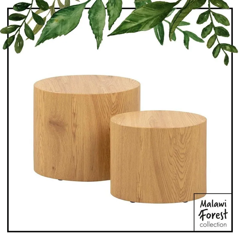 Stolik Kawowy MEBLIVA Mice, Zestaw 2 szt., Tworzywo Owalny Boho - Naturalny