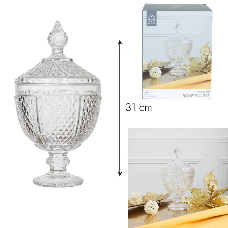 Szklana Bomboniera MEBLIVA Diamond 31cm, Glamour - Transparentna