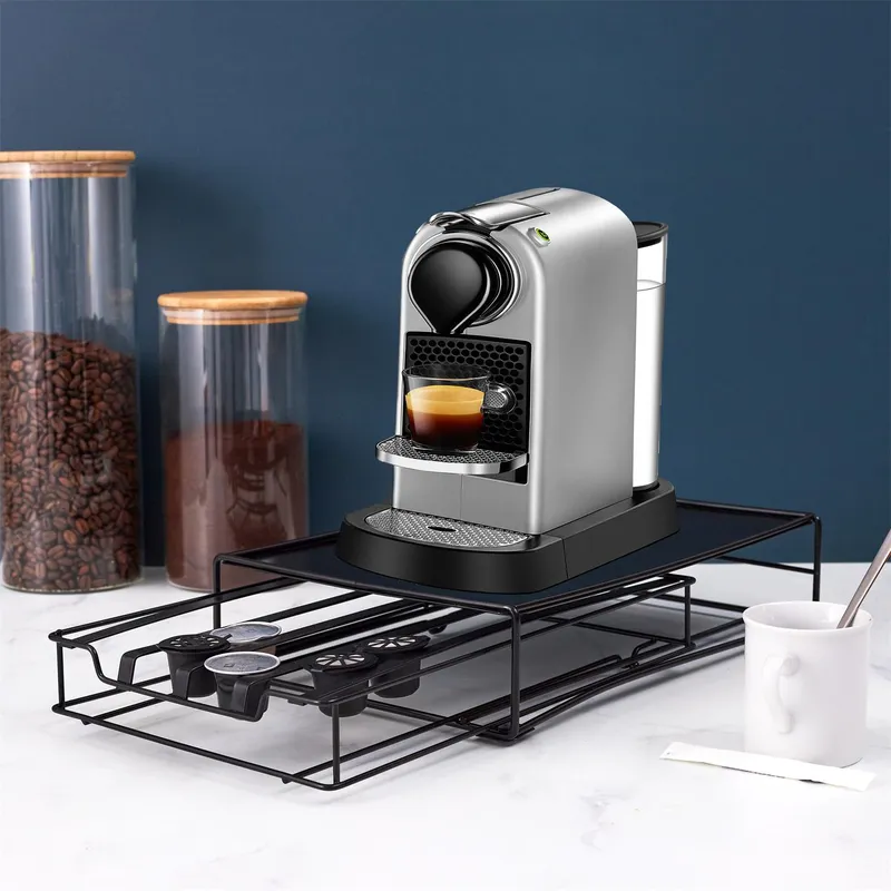 Szufladą Na Kapsułki Nespresso MEBLIVA Metalowa Nowoczesna - Czarna