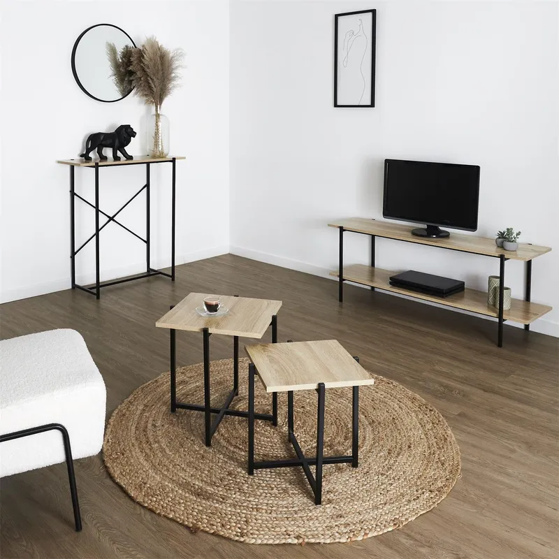 Zestaw 2 Stolików Kawowych MEBLIVA Loka MDF Nowoczesny - Naturalny