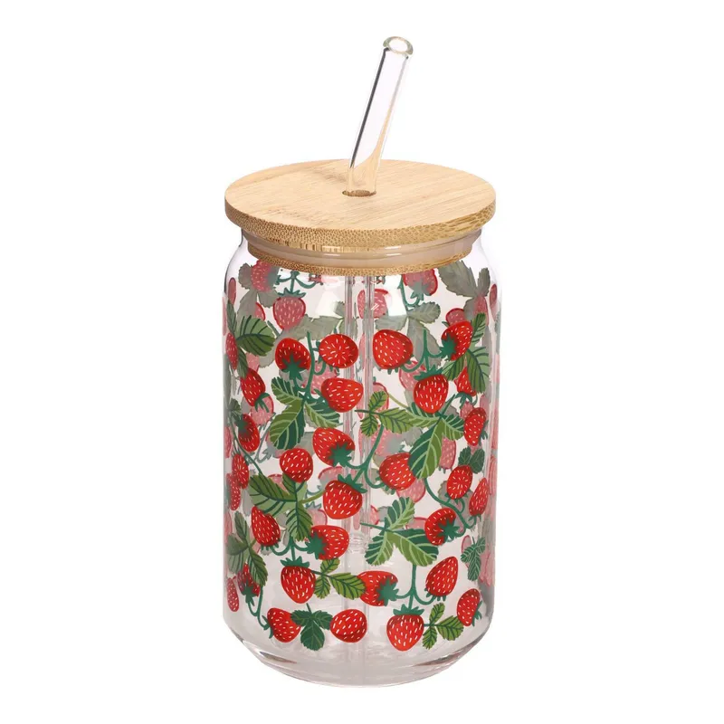 Szklanka MEBLIVA Soleo 530ml Z Pokrywką I Słomką - Szkło Transparentne