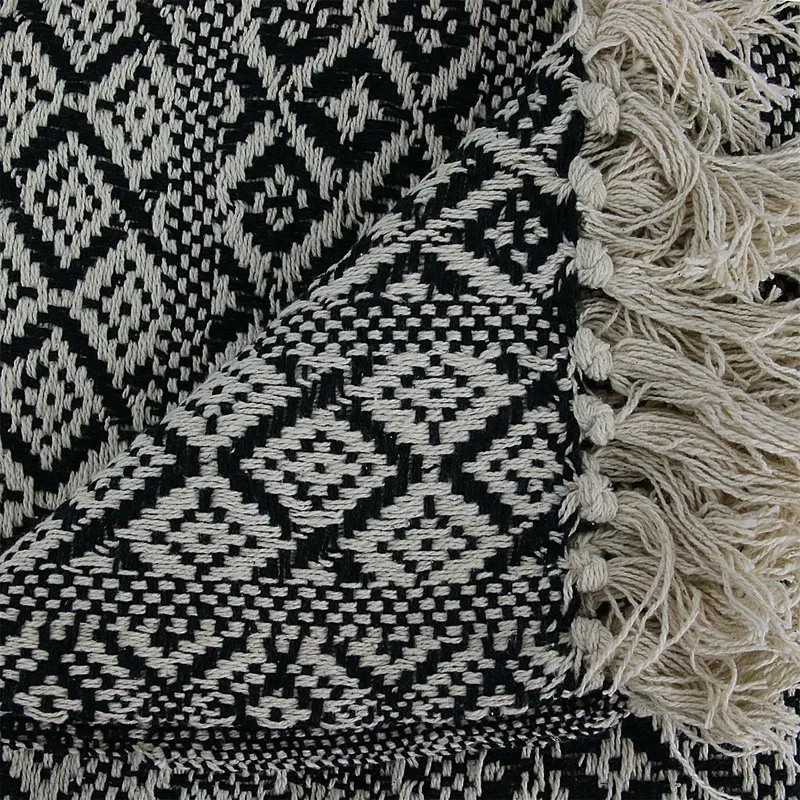 Narzuta Na Łóżko MEBLIVA Etniczna, 100% Bawełna, 120x150cm - Czarno-Biała