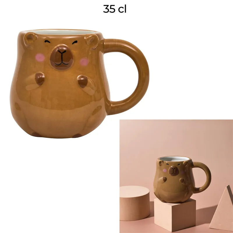 Kubek Ceramiczny MEBLIVA Kapibara 350 ml, Szkliwiona Ceramika - Brązowy
