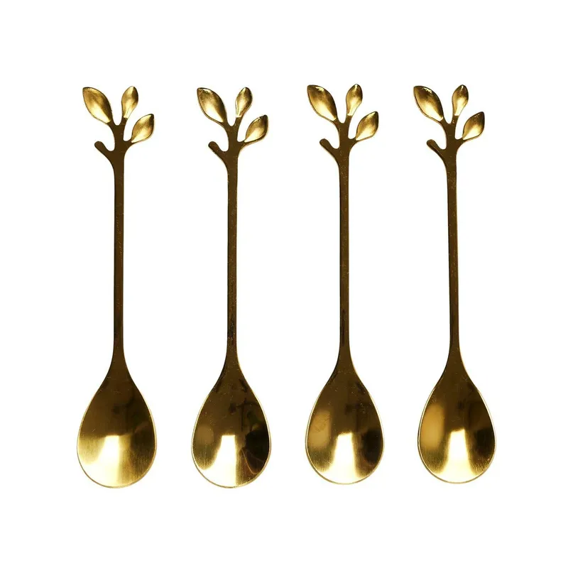 Łyżeczki Do Kawy MEBLIVA Gold Leaf, Stal Nierdzewna, Glamour - Złoty