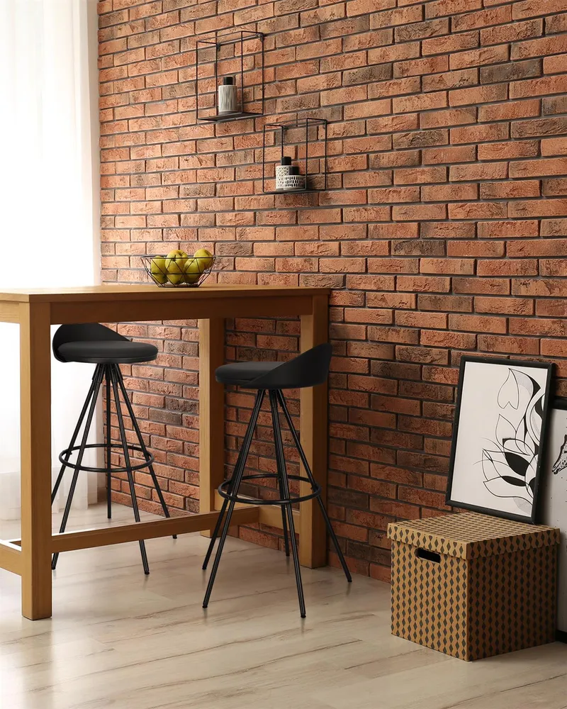 Stołek Barowy MEBLIVA Nagzari, Ekoskóra, Loftowy Design - Czarny