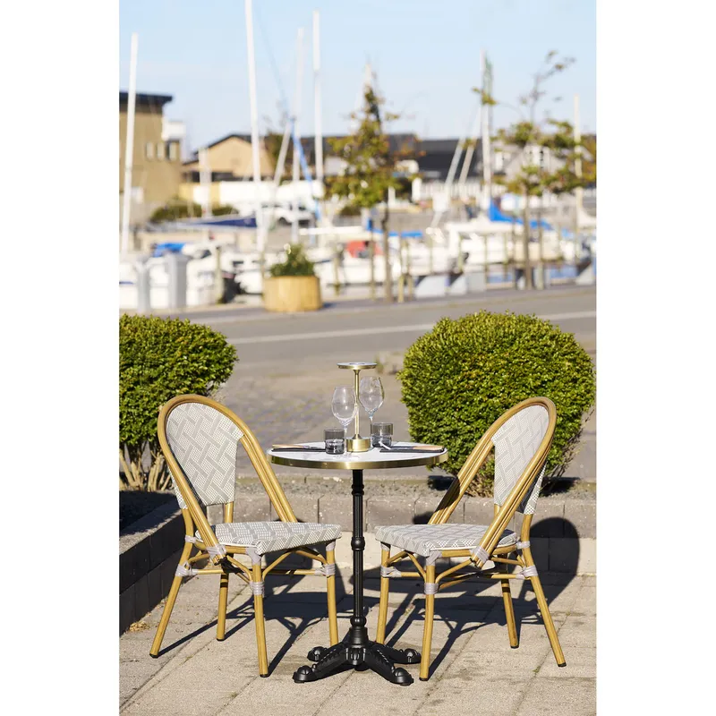 Stół Bistro MEBLIVA Okrągły 60 cm, Marmur Ze Złotą Krawędzią - Biały