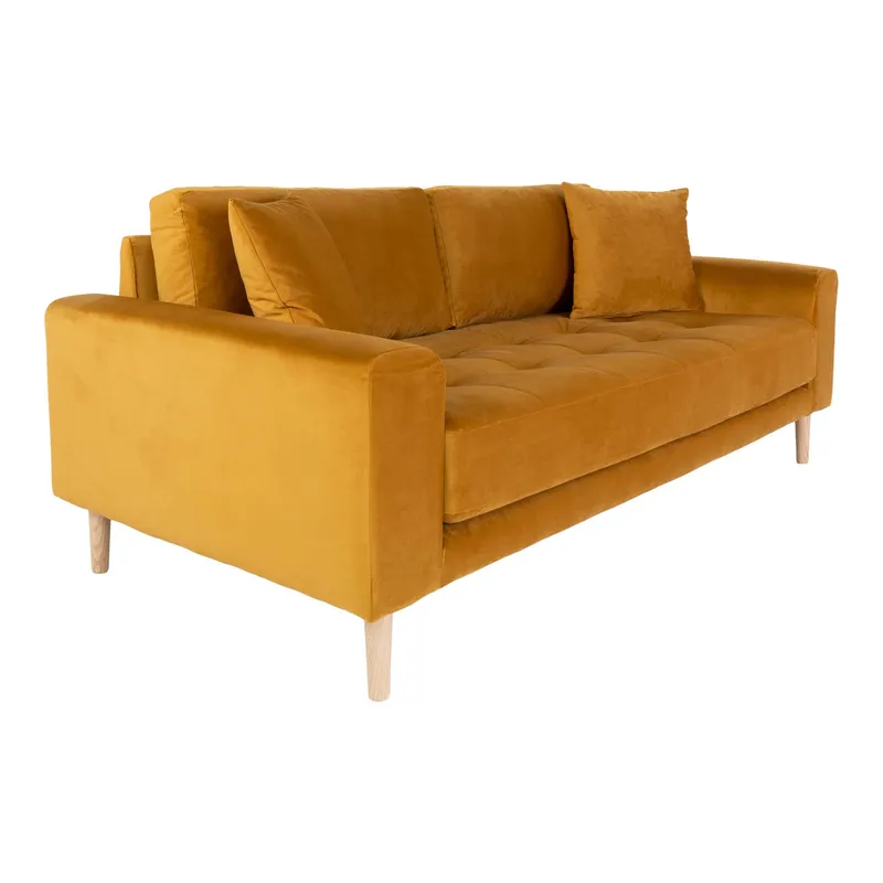 Sofa MEBLIVA Lido 2,5 Osobowa, Aksamit, Nogi Naturalne - Żółta