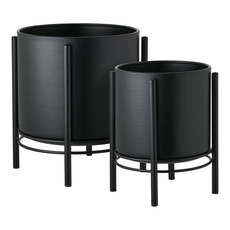 Zestaw 2 Doniczek MEBLIVA Ze Stali, Nowoczesny Design - Czarny