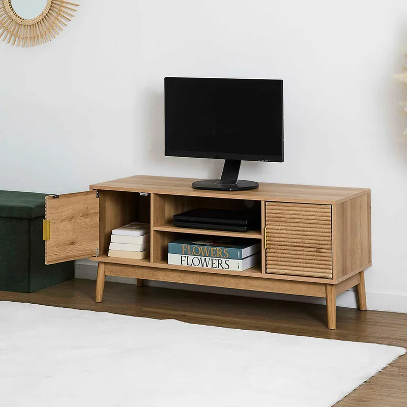 Szafka RTV MEBLIVA Tiphaine 110 cm, MDF, Japandi - Naturalna