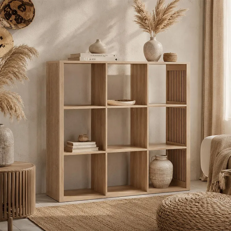 Regał MEBLIVA Klaus 9 Półek MDF Naturalny Boho - Naturalny