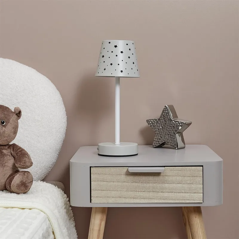 Lampa Stołowa MEBLIVA Z Ażurowymi Gwiazdkami - Biała
