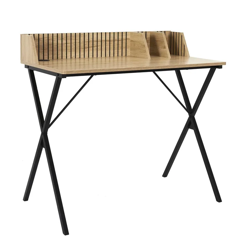 Biurko MEBLIVA Klaus, Naturalne Drewno, Loftowy Design - Czarny
