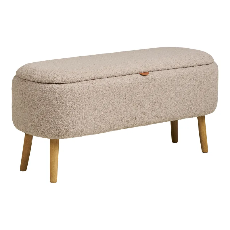 Ławka MEBLIVA Harlow Bouclé, Schowek, 95 cm - Beżowa