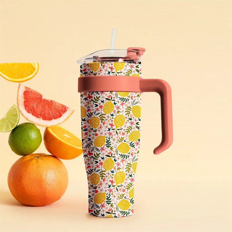 Kubek Termiczny MEBLIVA Miami Floral, Stal Nierdzewna 1200 ml - Żółty