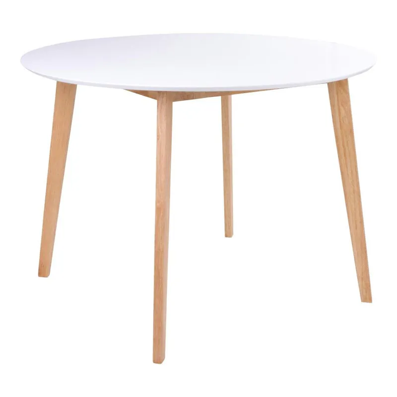 Stół MEBLIVA Vojens Okrągły 105cm MDF, Biały - Naturalny