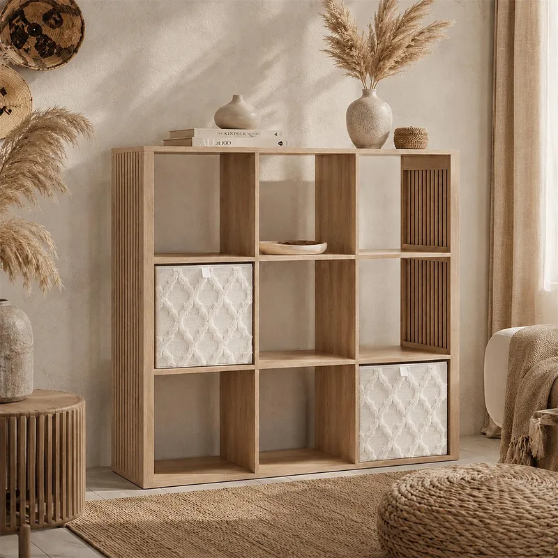 Regał MEBLIVA Klaus 9 Półek MDF Naturalny Boho - Naturalny