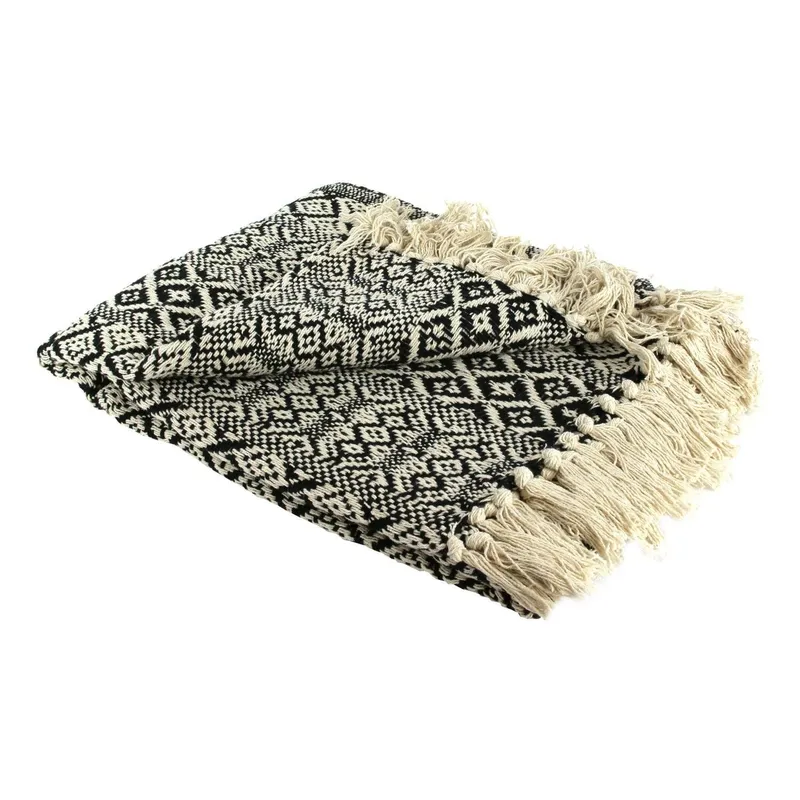 Narzuta Na Łóżko MEBLIVA Etniczna, 100% Bawełna, 120x150cm - Czarno-Biała