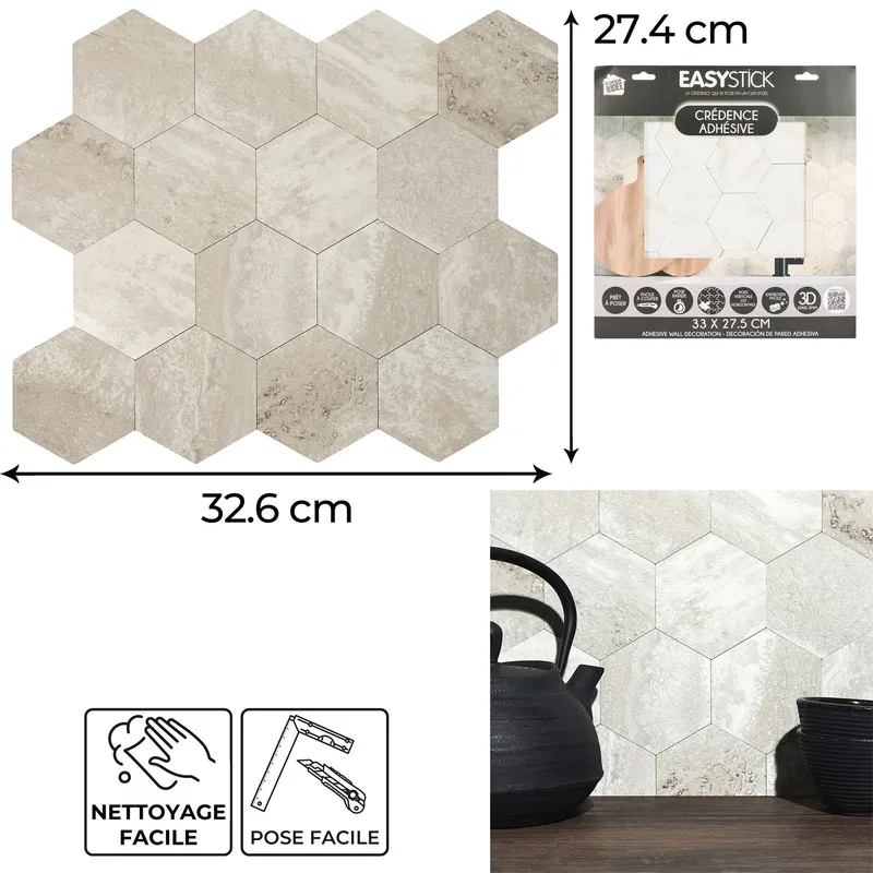 Panel Winylowy Samoprzylepny MEBLIVA Easy Stick – Heksagon - Beżowy