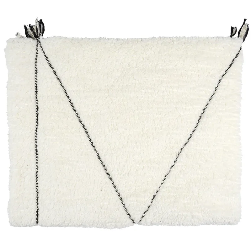 Pled Sherpa MEBLIVA 130x160 cm, Gruby Koc Boho - Biały