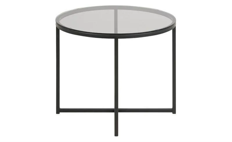 Stolik Kawowy MEBLIVA Cross Okrągły Szklany 55 cm - Czarny