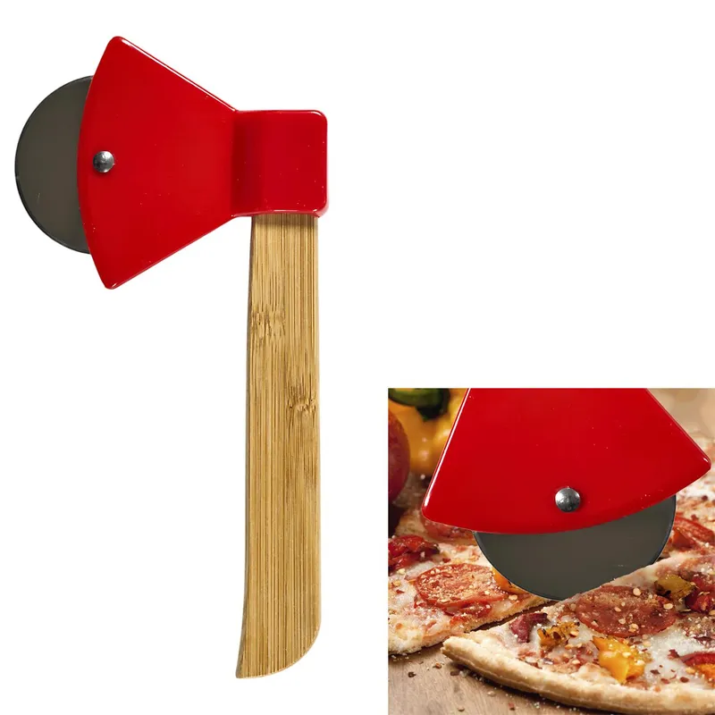 Nóż Do Pizzy MEBLIVA Siekierka Bambusowy 21 cm - Czerwony