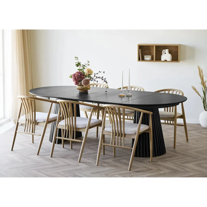 Stół Rozkładany MEBLIVA Osaka Drewno, Okrągły 120/240 cm - Czarny Dąb