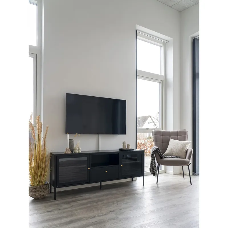 Szafka RTV MEBLIVA Dalby, Metal Loftowy 160 cm - Czarny