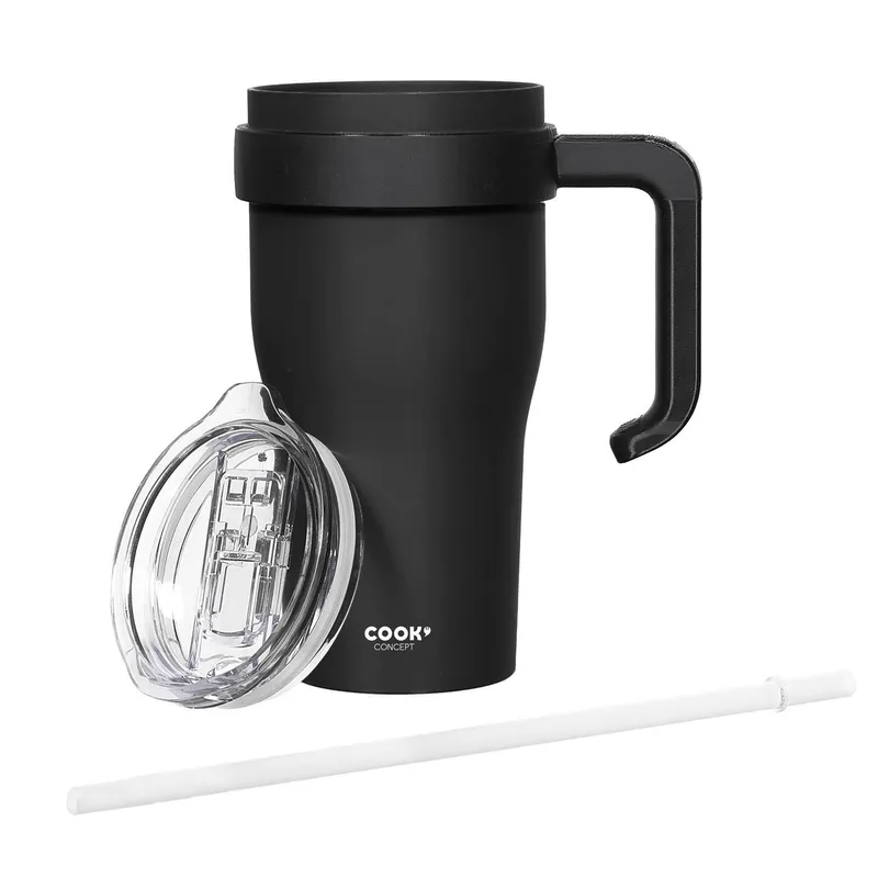 Kubek Termiczny MEBLIVA Miami 600ml Metal Z Uchwytem - Czarny