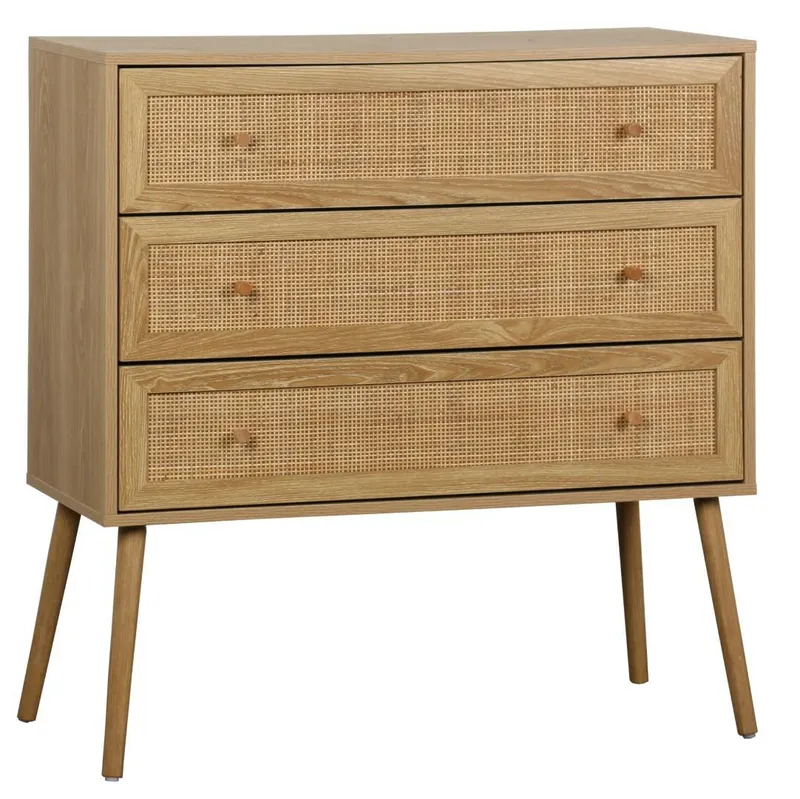 Komoda MEBLIVA Ballo 3 Szuflady, Rattan, Styl Boho - Naturalny